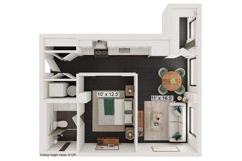 Floor plan for 1 bed, 1 bath, 526 sqft